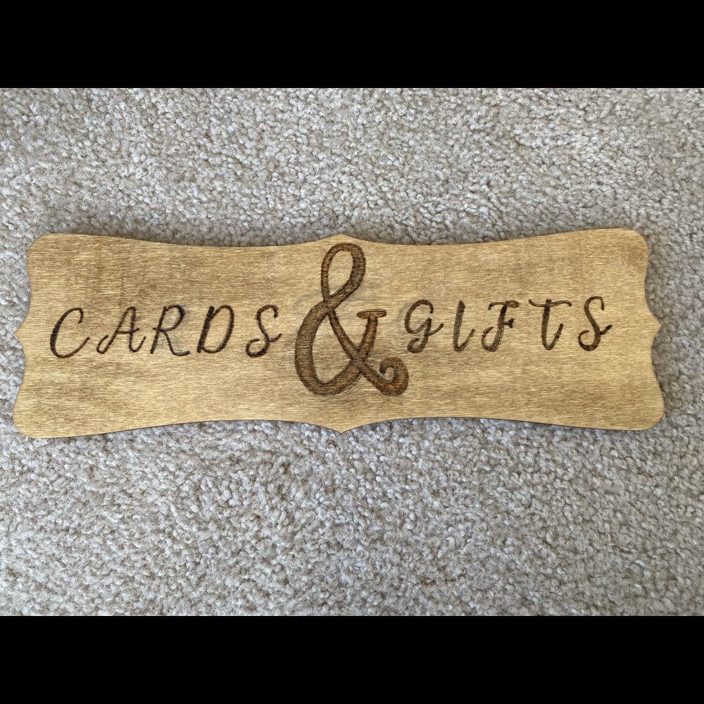 Cards & Gifts Handmade Wood Burned Sign